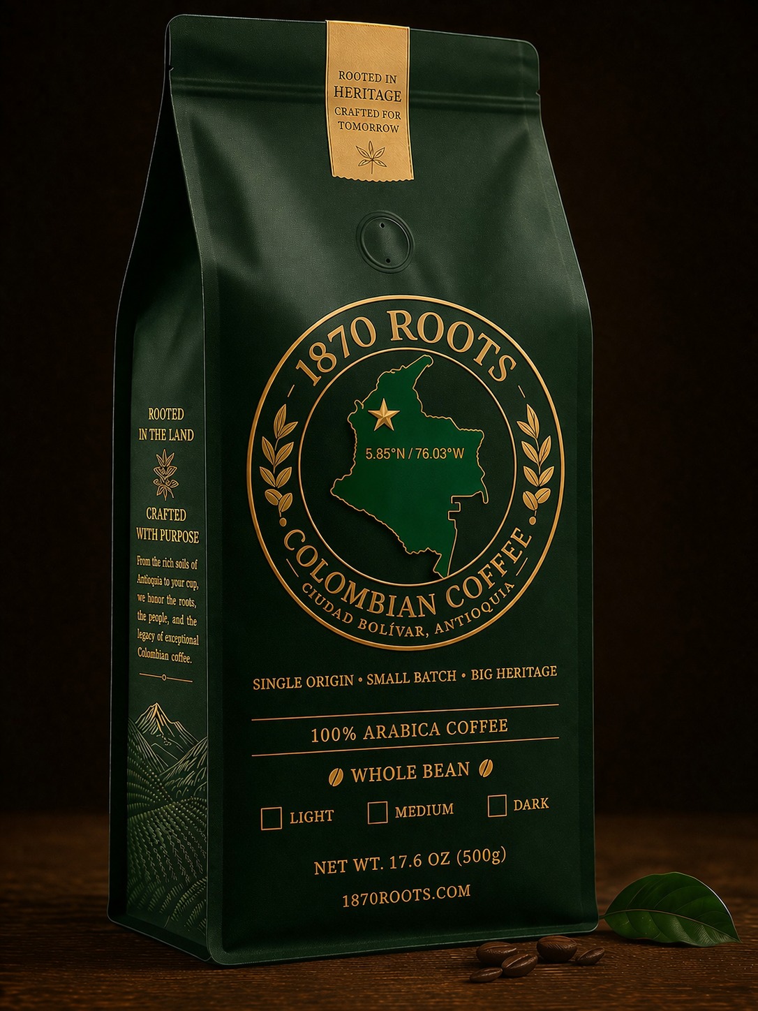 1870 Roots 500g retail coffee bag